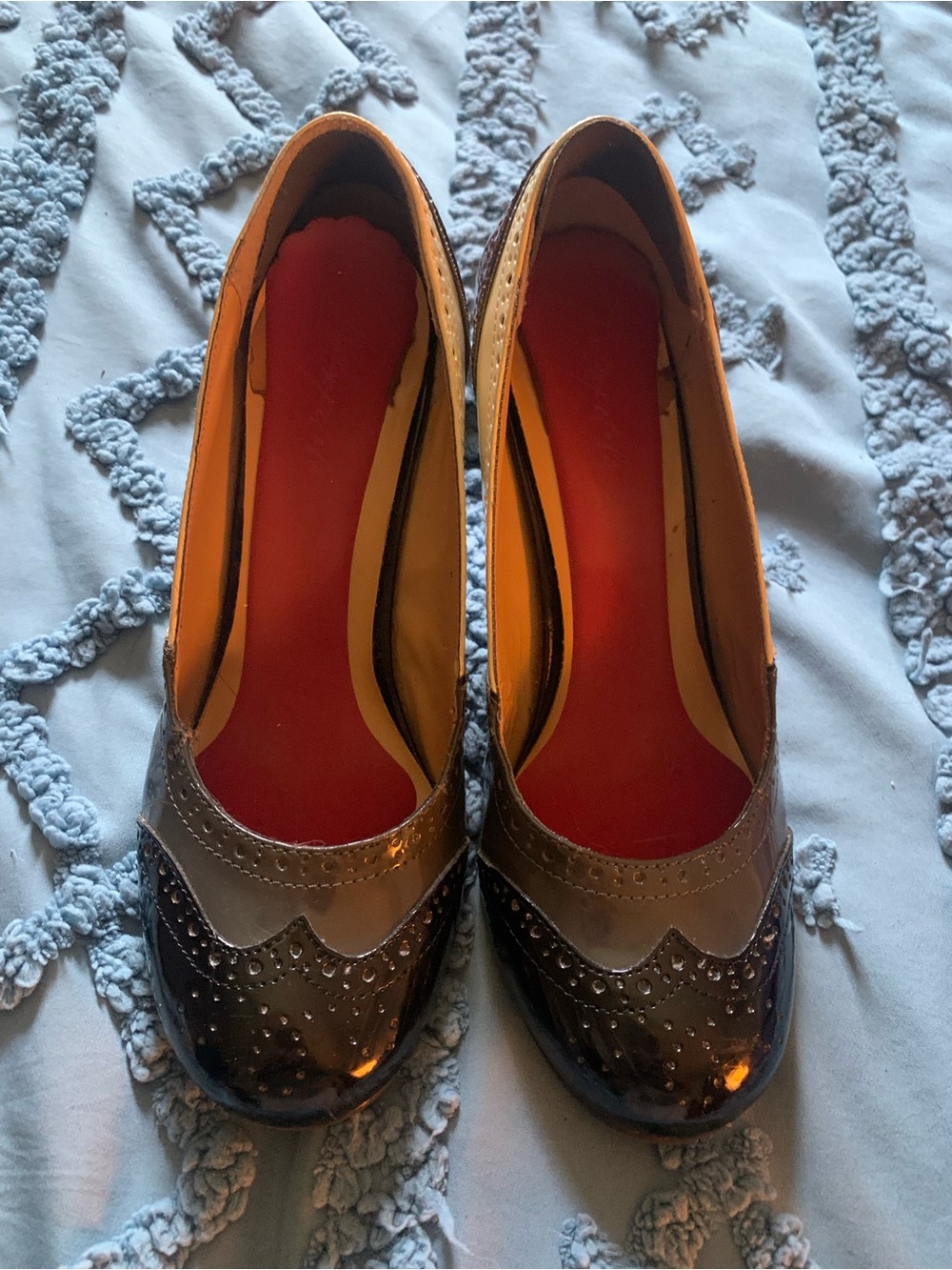 Vintage Unionbay Wingtip Pumps - Black, Gray, Cream, and Burgundy Color-Blocking